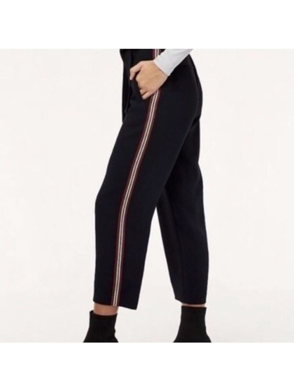 Wilfred Aritzia Black Cropped ankle length stripe black casual pants size 0